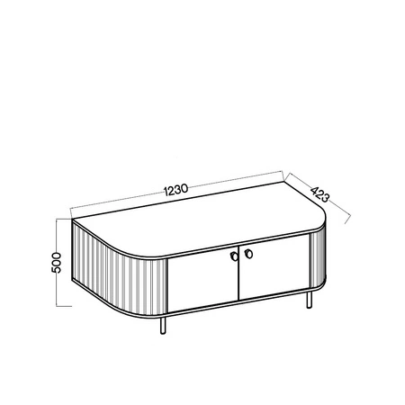 TV Schrank Ovalio 123 cm Eiche cremona stilvoller TV-Schrank einzigartige ovale Form dekorative Fräsen Metallbasis