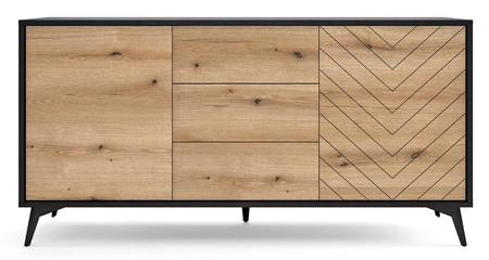 Möbelset Gusto Schwarz / Eiche Evoke Modernes Design funktionale Möbel für das Wohnzimmer oder das Tageszimmer Wandschrank mit dekorativem Fichtendekor