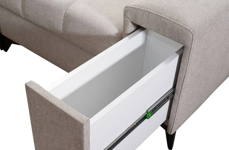 Ecksofa mit Schlaffunktion Bolmso lila linkes Ecksofa mit zwei Bettzeugbehältern praktische Schublade in der Seite des Möbels