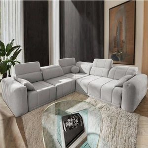 Ecksofa mit Schlaffunktion Cetara III Esche grau links Ergonomisches Ecksofa mit verschiebbarer Rückenlehne und verstellbaren Kopfstützen