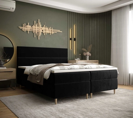 Boxspringbett Bing 140x200 schwarz im modernen skandinavischen Stil mit markantem Kopfteil