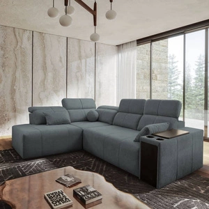 Ecksofa mit Schlaffunktion Tesalia VII grau links modernes Design komfortable Schiebelehne Schublade in der Seite des Möbels