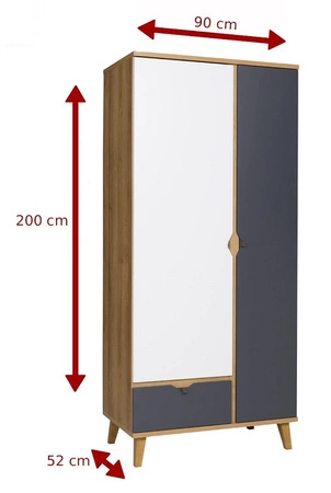 Garderobe Memone 90 cm goldene Eiche / weiß / graphit modernes Design ideale Garderobe für Jugendzimmer oder Diele