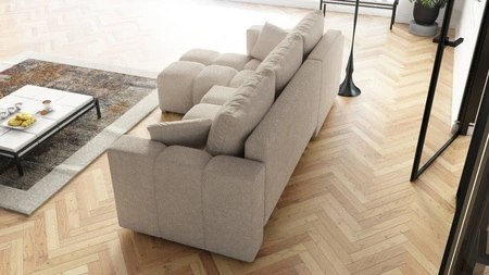 Ecksofa mit Schlaffunktion Linco hellbeige universal Ecksofa für Wohnzimmer mit modernem Design aus Boucle-Stoff