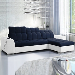 Ecksofa mit Schlaffunktion Luigi navyblau/weiß rechtes Ecksofa mit zwei Bettkästen Stoff mit interessanter Struktur