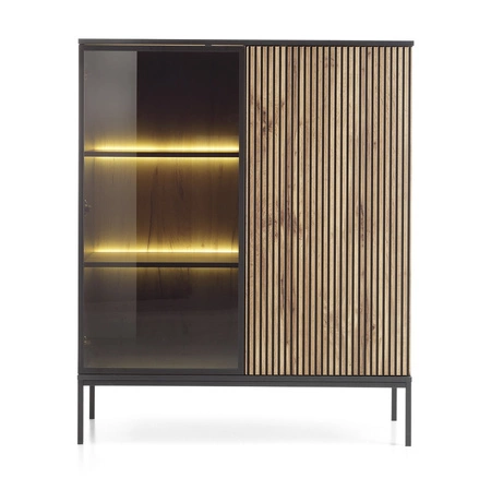 Amma 104 cm niedrig schwarz / Eiche wotan wird Liebhaber von ausdrucksstarken Interieurs begeistern ideal für Wohn-und Esszimmer dekorative geriffelte Front