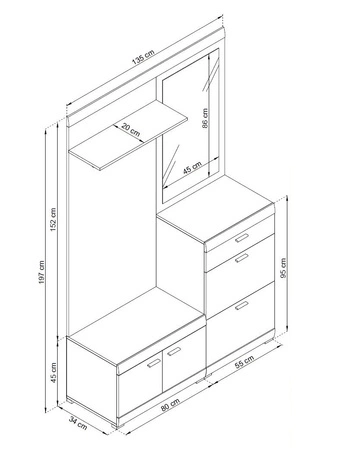 Garderobe Stella 135 cm Eiche Riviera / Weiß Funktionale und praktische Garderobe für den Flur dezente Farbgestaltung und modernes Design