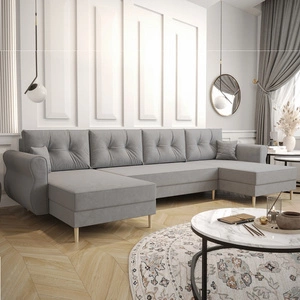 Ecksofa mit Schlaffunktion Wilkins U hellgrau komfortables Ecksofa weicher Stoff modernes Design, das sich in jede Einrichtung einfügt