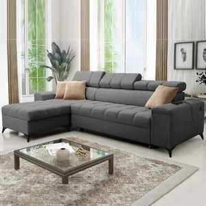 Ecksofa mit Schlaffunktion Bolmso graphit linkes Ecksofa mit zwei Bettzeugbehältern praktische Schublade in der Seite des Möbels