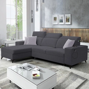 Kelly Sleek Schlafsofa graphit links geflochten bequem und funktionell Ecksofa für Wohnzimmer