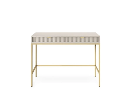 Konsolentisch Lovro beige mit Schubladen ein stilvolles und funktionelles Möbelstück für den Flur, das Wohnzimmer oder das Büro, goldfarbener Rahmen