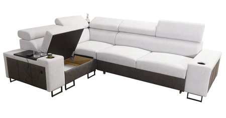 Ecksofa mit Schlaffunktion Flavio II braun/beige links bequemes Ecksofabett offene Bar an der Seite des Möbels