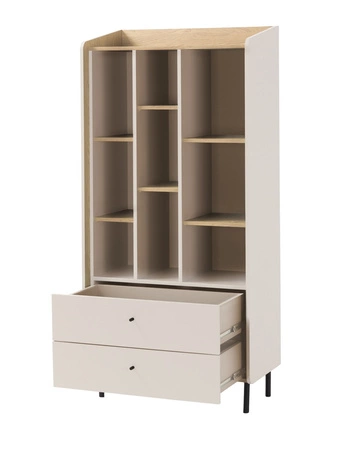 Bücherregal mit Schubladen Olivio 80 cm sandbeige/geölte Eiche elegantes Design stabile hohe Beine Bücherregal mit Schubladen