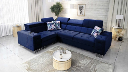 Ecksofa mit Schlaffunktion Hampton II navy blau links stilvolles Ecksofa Bett weiche Polsterung Stoffart Samt