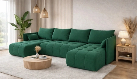 Ecksofa mit Schlaffunktion Selva U Flaschen grün Interessantes Ecksofa aus bequemem Plüschstoff
