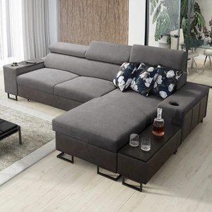 Ecksofa mit Schlaffunktion Flavio grau / graphit rechts elegantes Ecksofa mit einer seitlich zu öffnenden Verlängerungsstange des Möbels
