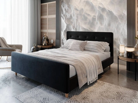 Polsterbett Isara 140x200 schwarz mit Stauraum im modernen skandinavischen Stil mit markantem Kopf- und Fußteil