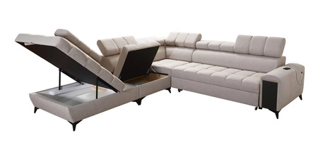 Ecksofa mit Schlaffunktion Bolmso IX senf links bequemes Ecksofa für Wohnzimmer mit Schublade Bettzeug Container stilvolles Design