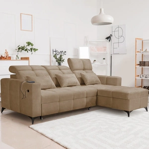 Ecksofa mit Schlaffunktion Laredo dunkelbeige rechte Ecke komfortables und stilvolles Schlafsofa mit Bettzeugcontainer