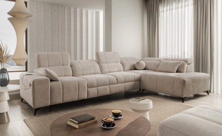 Ecksofa mit Schlaffunktion Penejos XI dunkelbeige rechtes Ecksofa mit verstellbaren Kopfstützen und zwei Bettkästen