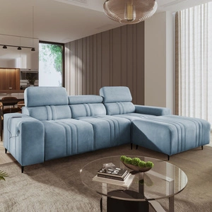 Ecksofa mit Schlaffunktion Castel blau rechte Ecke komfortables und stilvolles Schlafsofa mit Bettzeugcontainer