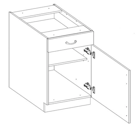 Bodenstehender Küchenschrank mit Schublade und Regal Alpine 50 D 1F 1S BB dampf-, hitze- und spritzwasserbeständiger Schrank