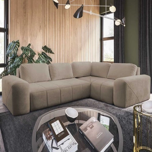 Ecksofa mit Schlaffunktion Bovec II dunkelbeige rechts bequemes Ecksofa mit stilvollem Charakter Bettzeug Container