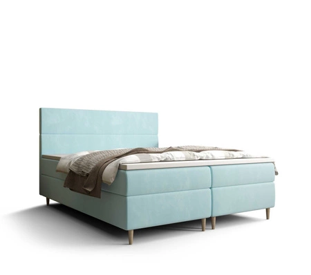 Boxspringbett Bing 140x200 Hellblau im modernen skandinavischen Stil mit markantem Kopfteil