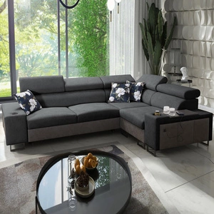 Schlafsofa Flavio II in Graphit / Graphit Ökoleder rechte Ecke Schlafsofa offene Bar in der Seite der Möbel