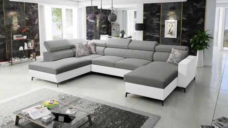 Ecksofa mit Schlaffunktion Savona VI grau / weiß rechts elegantes und bequemes Ecksofa für das Wohnzimmer zwei Container für Bettzeug 