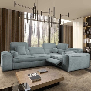 Viano II Lux graublau Designer-Ecksofa mit Schlaffunktion für das Wohnzimmer mit komfortablem ausziehbarem Fußteil