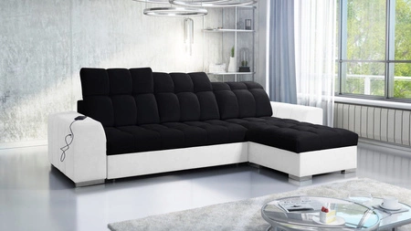 Ecksofa mit Schlaffunktion Luigi schwarz / weiß rechts Ecksofa mit zwei Bettkästen Stoff mit einer interessanten Struktur