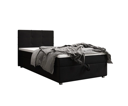 Boxspringbett Fresno 90x200 schwarz im modernen skandinavischen Stil mit gepolstertem Kopfteil Bett mit Staukasten