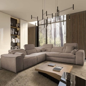 Ecksofa mit Schlaffunktion Viano III hellbraunes linkes Ecksofa mit Bettzeugcontainern perfekt für moderne Innenräume