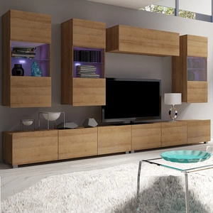 Apulia V Schrankwand Eiche gold Eine besonders stilvolle Schrankwand mit schlichten Möbelstücken, die sich in jede Einrichtung einfügt