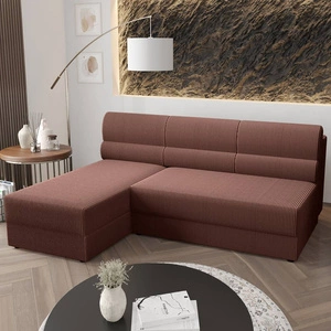 Ecksofa mit Schlaffunktion Fogu Indisches rosafarbenes Ecksofa für die linke Seite mit einfachem Design, bezogen mit einem Bettcontainer aus Kordstoff