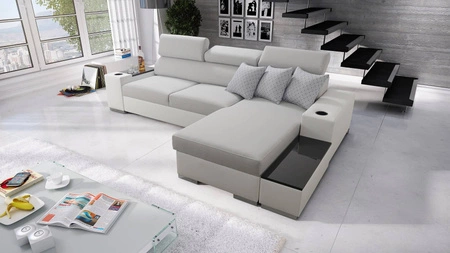 Ecksofa mit Schlaffunktion Provo grau / weiß rechtes Ecksofa mit Bettkasten und Funktionserweiterung