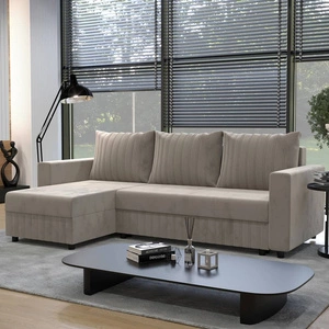 Ecksofa mit Schlaffunktion Pasco beige linke Ecke klassisches Design, das sich in jede Einrichtung einfügt Ziernähte