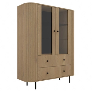 Vitrina Ovalio 123 cm Eiche cremona Designer Vitrine für Wohnzimmer mit ovaler Form und dekorativen Fräsungen geräumige Schubladen