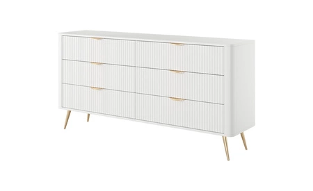 Schubladenkommode Lante 163 cm weiß elegantes Design ovale Form der Kommode auf hohen Beinen geschmackvoll geriffelte Front gesetzt