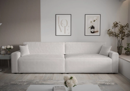 Klappsofa Brandon XL Bis elfenbein modernes Design dreidimensionalen Stoff mit ausdrucksvollen Streifen Bettzeugbehälter