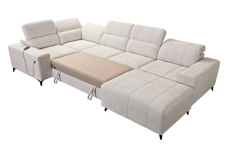 Penejos IV Ecksofa mit Schlaffunktion beige rechtsseitig stilvolles Ecksofa mit zwei Bettkästen strapazierfähiger Stoff