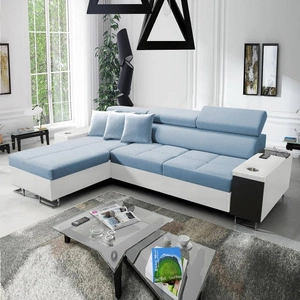 Ecksofa mit Schlaffunktion Dafni Blau/Weiß linksseitig aus Samt bietet Komfort und Funktionalität während der täglichen Erholung