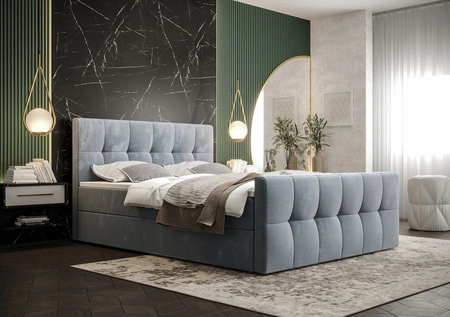 Boxspringbett Manhattan 180x200 hellblau Bett im modernen skandinavischen Stil mit gepolstertem Kopf- und Fußteil