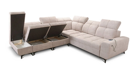 Ecksofa mit Schlaffunktion Buffalo IX olivgrün links stilvolles Ecksofa für Zimmer aus Velourstoff Zierkissen