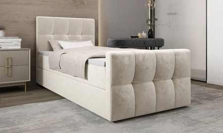 Boxspringbett Manhattan 120x200 beige Bett im modernen skandinavischen Stil mit gepolstertem Kopf- und Fußteil Bett mit Staukasten