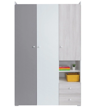 Kleiderschrank Arona 120 cm weiß / Eiche wilton weiß / grau ideal für ein Jugendzimmer nutzbar und geräumig hat einen modernen Look