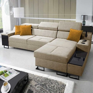 Ecksofa mit Schlaffunktion Alcamo beige rechte Ecke elegantes und stilvolles Ecksofa mit einer ausziehbaren praktischen Schublade an der Seite des Möbels