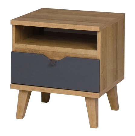 Nachttisch mit Schublade Memone Eiche gold / graphit stilvoller Schrank für Schlafzimmer oder Jugendzimmer im skandinavischen Stil