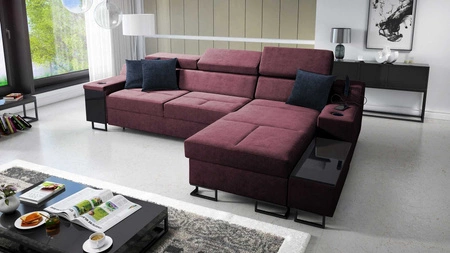 Ecksofa mit Schlaffunktion Alcamo burgunderrot rechte Ecke elegantes und stilvolles Ecksofa mit einer ausziehbaren praktischen Schublade an der Seite des Möbels